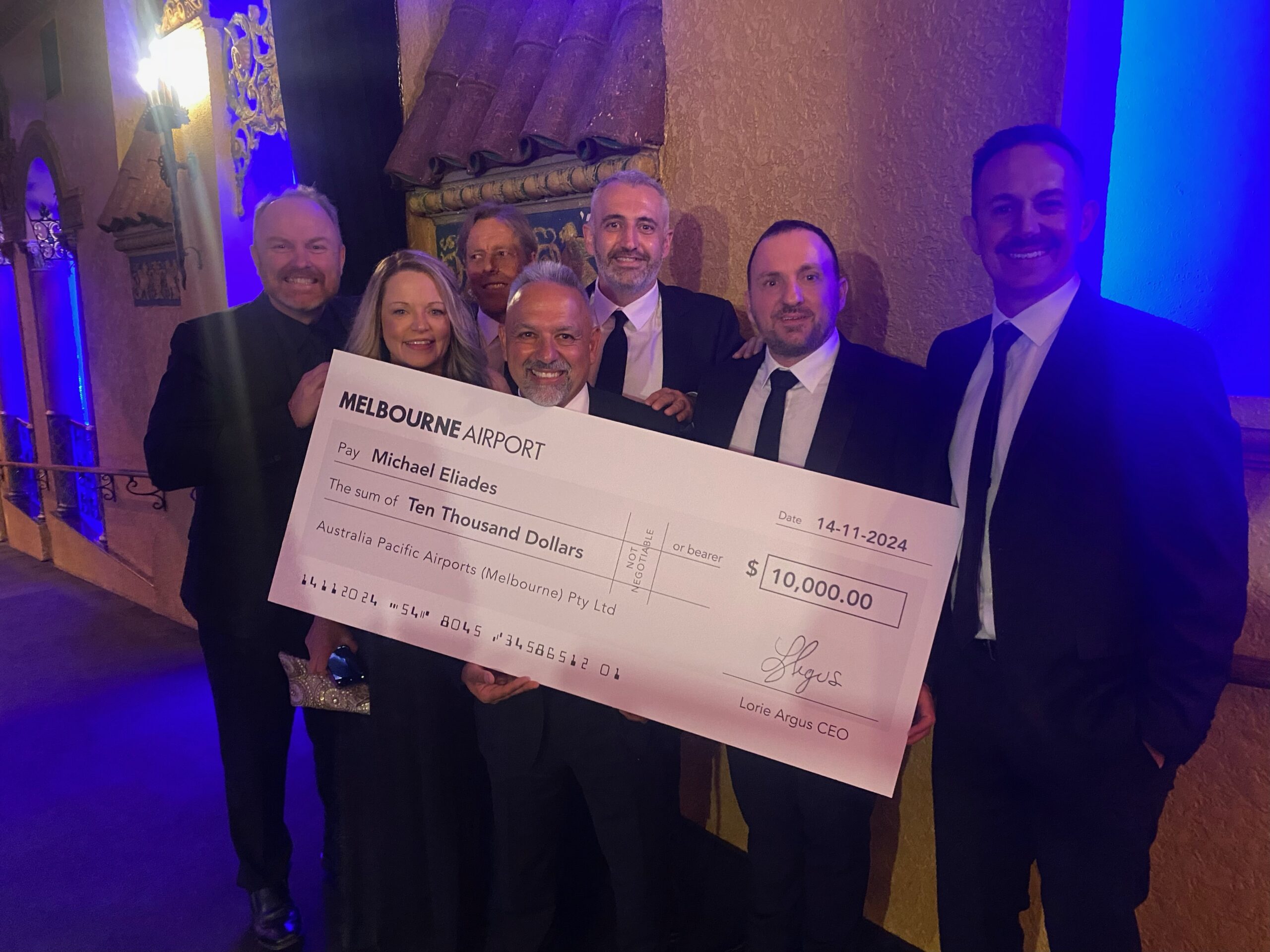 Mick Eliades takes home the Mark Storti Award for Safety at the Melbourne Airport Excellence Awards 2024